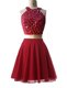 Sophisticated Wine Red A-line Chiffon Scoop Sleeveless Beading Knee Length Zipper Prom Gown