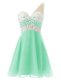 Delicate One Shoulder Sleeveless Dress for Prom Knee Length Beading Apple Green Chiffon