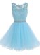 Baby Blue Scoop Zipper Beading and Lace Dress for Prom Sleeveless