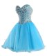 Shining Mini Length Lace Up Homecoming Dress Blue for Prom and Party with Beading