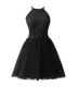 Scoop Knee Length A-line Sleeveless Black Dress for Prom Zipper