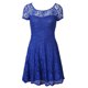 Nice Scoop Tea Length Blue Homecoming Dress Organza Short Sleeves Lace