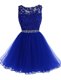 Adorable Scoop Royal Blue A-line Beading and Lace Prom Party Dress Zipper Chiffon Sleeveless Knee Length