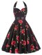 Classical Halter Top Knee Length Zipper Prom Party Dress Red And Black for Prom and Party with Sashes ribbons and Pattern