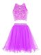 New Arrival Scoop Purple Sleeveless Mini Length Beading Clasp Handle Evening Dress