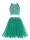 Comfortable Scoop Sleeveless Mini Length Beading Clasp Handle Evening Dress with Green