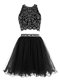Scoop Black Chiffon Clasp Handle Prom Evening Gown Sleeveless Mini Length Beading