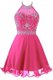 Superior Hot Pink Prom Gown Prom and Party and For with Beading Halter Top Sleeveless Zipper