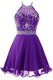 Purple Organza Zipper Halter Top Sleeveless Mini Length Prom Evening Gown Beading