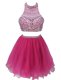 Fuchsia Empire Chiffon High-neck Sleeveless Beading Mini Length Zipper Homecoming Dress