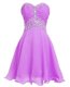 Elegant Lilac Empire Beading and Belt Dress for Prom Lace Up Organza Sleeveless Mini Length