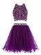 Superior Purple Clasp Handle Scoop Beading Prom Evening Gown Chiffon Sleeveless