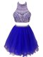 Royal Blue A-line Beading Prom Dresses Zipper Chiffon Sleeveless Mini Length
