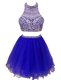 Royal Blue A-line Beading Prom Dresses Zipper Chiffon Sleeveless Mini Length