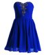 Designer Sweetheart Sleeveless Prom Party Dress Mini Length Beading Royal Blue Chiffon