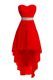 Fabulous Sweetheart Sleeveless Prom Evening Gown High Low Belt Red Organza