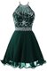 Fashion Scoop Dark Green Sleeveless Mini Length Beading and Belt Zipper Dress for Prom