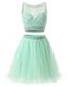 Discount Green Sleeveless Mini Length Beading and Belt Side Zipper Prom Gown