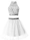 Noble A-line Prom Dress Silver High-neck Chiffon Sleeveless Mini Length Zipper