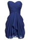 Sophisticated Navy Blue Lace Up Homecoming Dress Ruching Sleeveless Knee Length