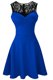 Scoop Sleeveless Satin Tea Length Zipper in Royal Blue with Lace