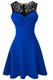 Scoop Sleeveless Satin Tea Length Zipper in Royal Blue with Lace