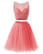 Simple Mini Length A-line Sleeveless Watermelon Red Prom Evening Gown Side Zipper