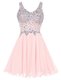 Exquisite Baby Pink A-line Chiffon Straps Sleeveless Beading Knee Length Zipper Prom Dresses