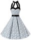 Customized Halter Top Sleeveless Prom Dress Knee Length Sashes ribbons and Pattern White And Black Chiffon
