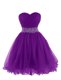 Adorable Purple Lace Up Sweetheart Belt Evening Dress Organza Sleeveless