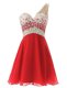 Red One Shoulder Criss Cross Beading Prom Dresses Sleeveless