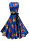 Nice Scoop Sleeveless Knee Length Sashes ribbons and Pattern Zipper Evening Dress with Multi-color