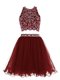 Ideal Scoop Burgundy Clasp Handle Homecoming Dress Beading Sleeveless Mini Length
