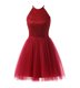 Wine Red A-line Scoop Sleeveless Chiffon Knee Length Zipper Beading Prom Dresses