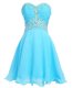 Aqua Blue Sleeveless Beading and Belt Mini Length Prom Gown