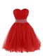 Red Empire Organza Sweetheart Sleeveless Belt Mini Length Lace Up Dress for Prom