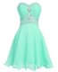 Great Sleeveless Organza Mini Length Lace Up Homecoming Dress in Apple Green with Beading and Belt