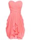 Sleeveless Chiffon Knee Length Lace Up Dress for Prom in Watermelon Red with Ruching