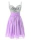 Flare Lavender Column/Sheath Beading Evening Dress Zipper Chiffon Sleeveless Knee Length