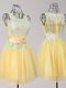 Extravagant Yellow Prom Dress Prom and Party and For with Appliques and Bowknot Scoop Sleeveless Zipper