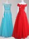 Aqua Blue Off The Shoulder Neckline Beading and Appliques Evening Dress Cap Sleeves Zipper