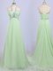 Most Popular Court Train Empire Dress for Prom Yellow Green Halter Top Chiffon Sleeveless Zipper