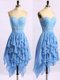 Enchanting Blue Zipper Sweetheart Beading and Ruffles Chiffon Sleeveless