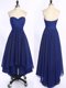 Adorable High Low Royal Blue Homecoming Dress Sweetheart Sleeveless Zipper