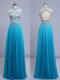 Chiffon High-neck Cap Sleeves Backless Beading and Lace Prom Party Dress in Baby Blue