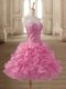 Sleeveless Mini Length Beading and Ruffles Lace Up Prom Dress with Pink