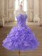 Lavender Organza Lace Up Homecoming Dress Sleeveless Mini Length Beading and Ruffles