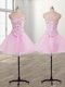 Exceptional Baby Pink Sleeveless Mini Length Beading Lace Up Prom Dresses