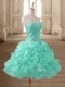 Tea Length Apple Green Prom Dresses Organza Sleeveless Beading and Ruffles