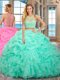 Custom Made Apple Green Sleeveless Organza Lace Up Quinceanera Dresses for Military Ball and Sweet 16 and Quinceanera